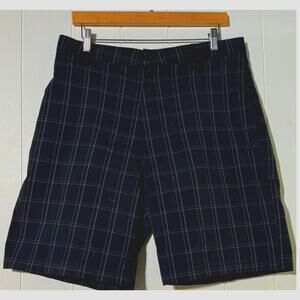 Champion Men’s Plaid Golf Shorts Black Gray Flat Front Chino Preppy Size 34